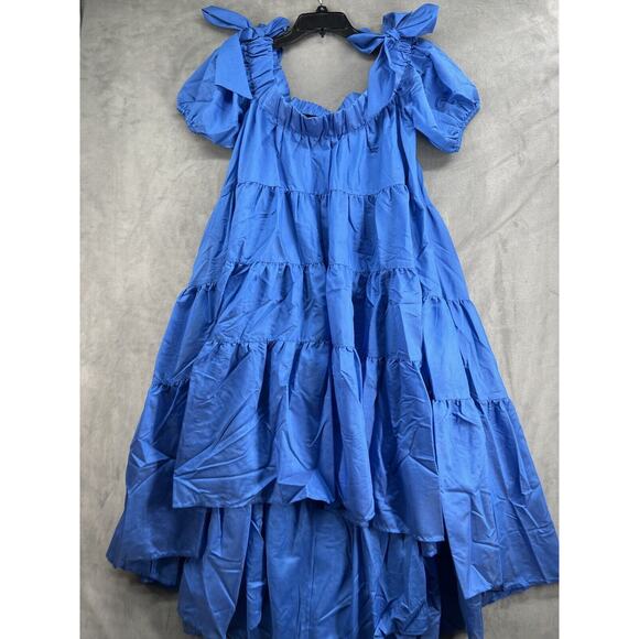 Anthropologie Off-The-Shoulder Tiered High-Low Midi Dress Size Medium - Picture 4 of 11